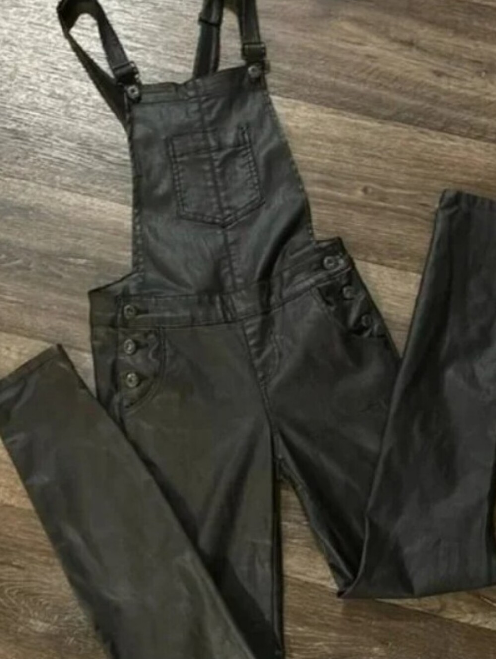 Sneak Peek Black Faux Leather Women's Overalls